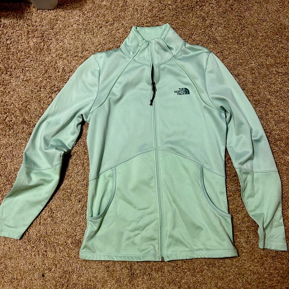 Mint green, full zip, North Face fleece, size M